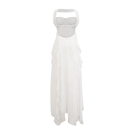 Mariah white chiffon ruffle halter neck maxi dress