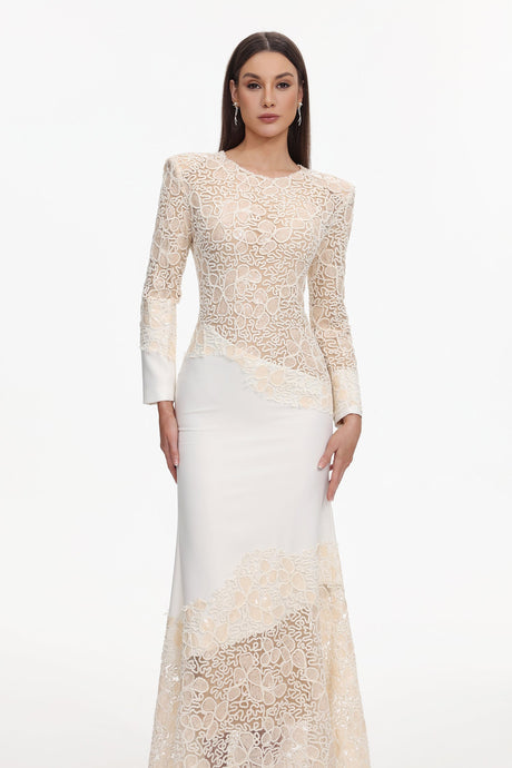 Mariah White Lace Maxi Dress for Formal Occasions