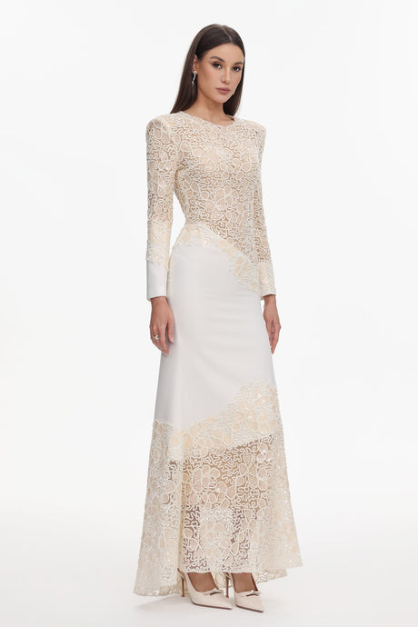 Mariah White Lace Maxi Dress for Formal Occasions