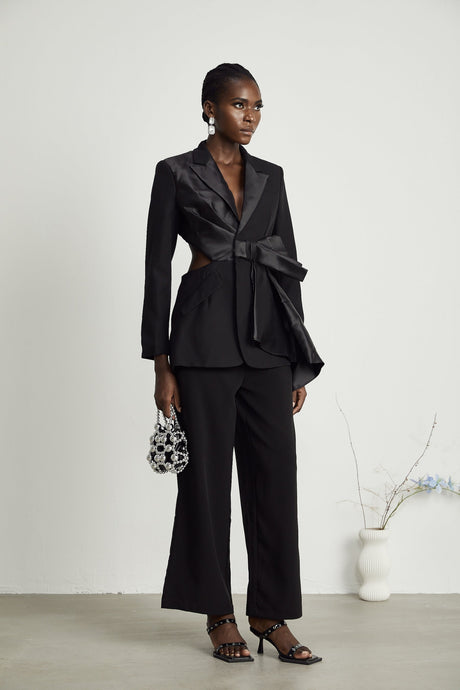 Mariangela Blazer Mariangela Oversize Bow Tie Black Blazer