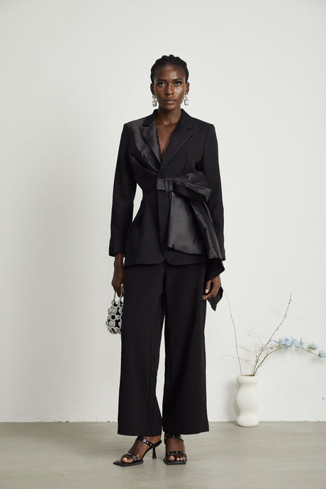 Mariangela Blazer Mariangela Oversize Bow Tie Black Blazer