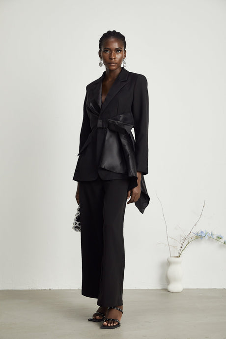 Mariangela Blazer Mariangela Oversize Bow Tie Black Blazer