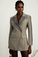 Mariangela Blazer Mariangela Panelled Pinstripe Peak Lapel Grey