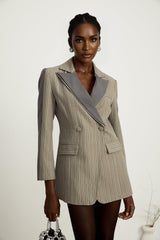 Mariangela Blazer Mariangela Panelled Pinstripe Peak Lapel Grey