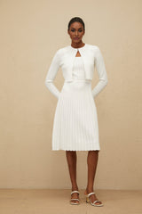 Mariangela Knit Dress - Square Neck - Sleeveless - Fitted Waistline - Ribbed Knit - Scallop Hem