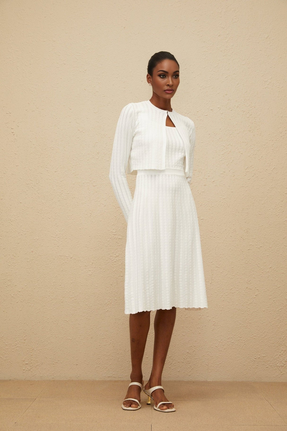 Mariangela Knit Dress - Square Neck - Sleeveless - Fitted Waistline - Ribbed Knit - Scallop Hem