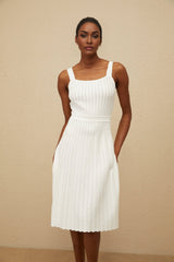 Mariangela Knit Dress - Square Neck - Sleeveless - Fitted Waistline - Ribbed Knit - Scallop Hem