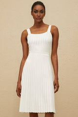 Mariangela Knit Dress - Square Neck - Sleeveless - Fitted Waistline - Ribbed Knit - Scallop Hem