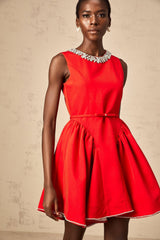Mariangela Mini Dress Red Crystal Pleated Thigh Length