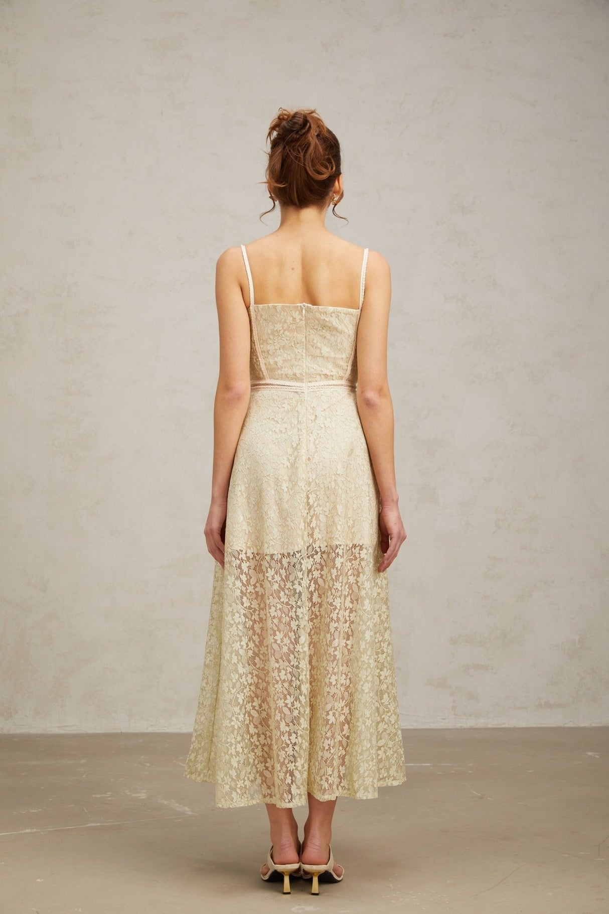 Marianna Floral Midi Dress - Light Green Cut - Out Design with Sleeveless Feature