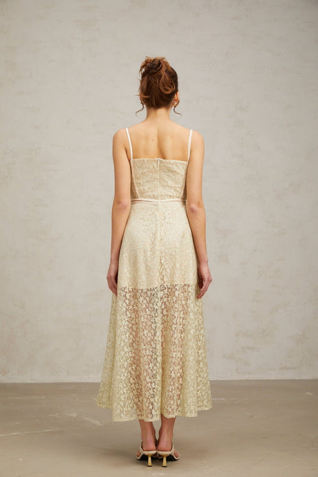 Marianna Floral Midi Dress - Light Green Cut - Out Design with Sleeveless Feature
