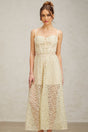 Marianna Floral Midi Dress - Light Green Cut - Out Design with Sleeveless Feature