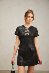 Marianna Mini Dress Black Glitter Pockets