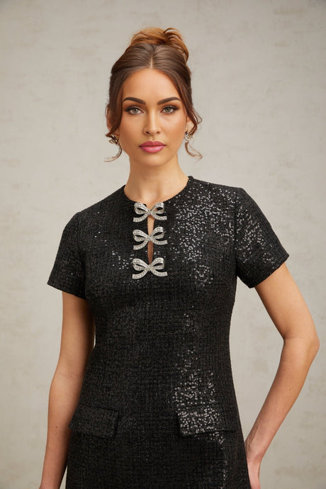 Marianna Mini Dress Black Glitter Pockets