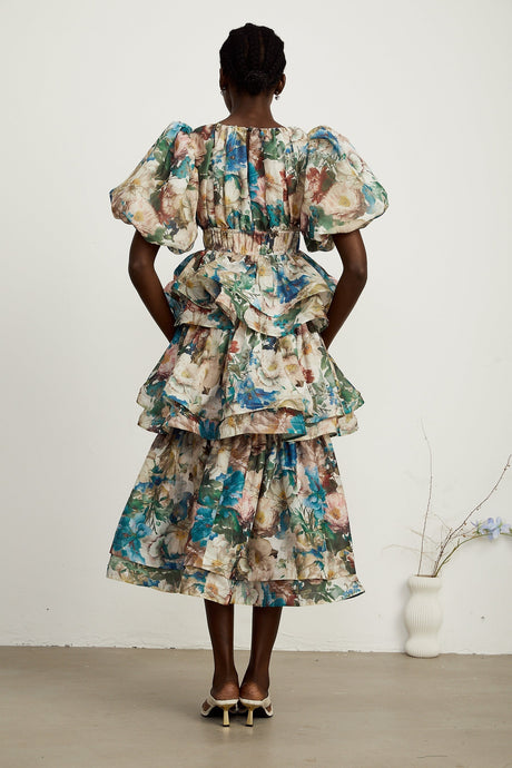 Marianne floralprint tiered midi dress