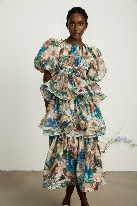 Marianne floralprint tiered midi dress