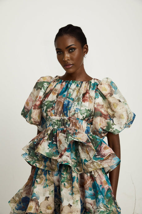 Marianne floralprint tiered midi dress