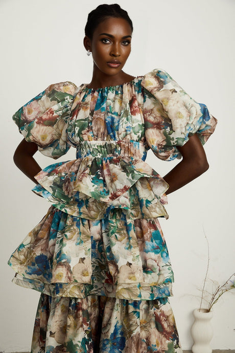 Marianne floralprint tiered midi dress