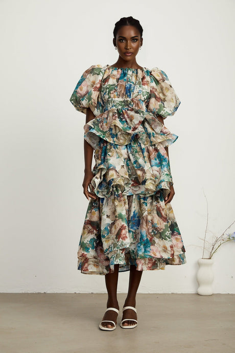 Marianne floralprint tiered midi dress