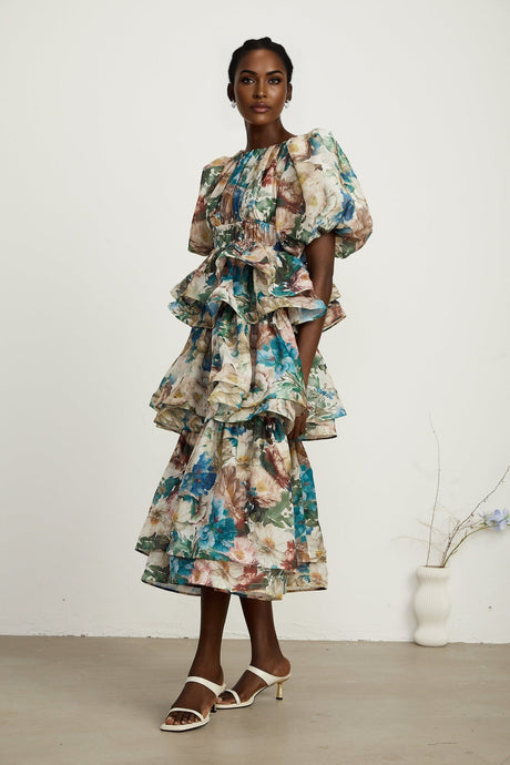 Marianne floralprint tiered midi dress