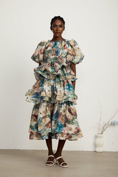 Marianne floralprint tiered midi dress