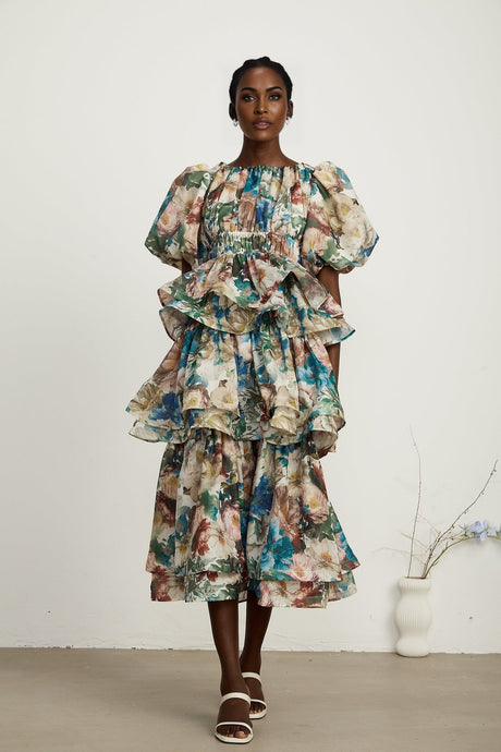 Marianne floralprint tiered midi dress