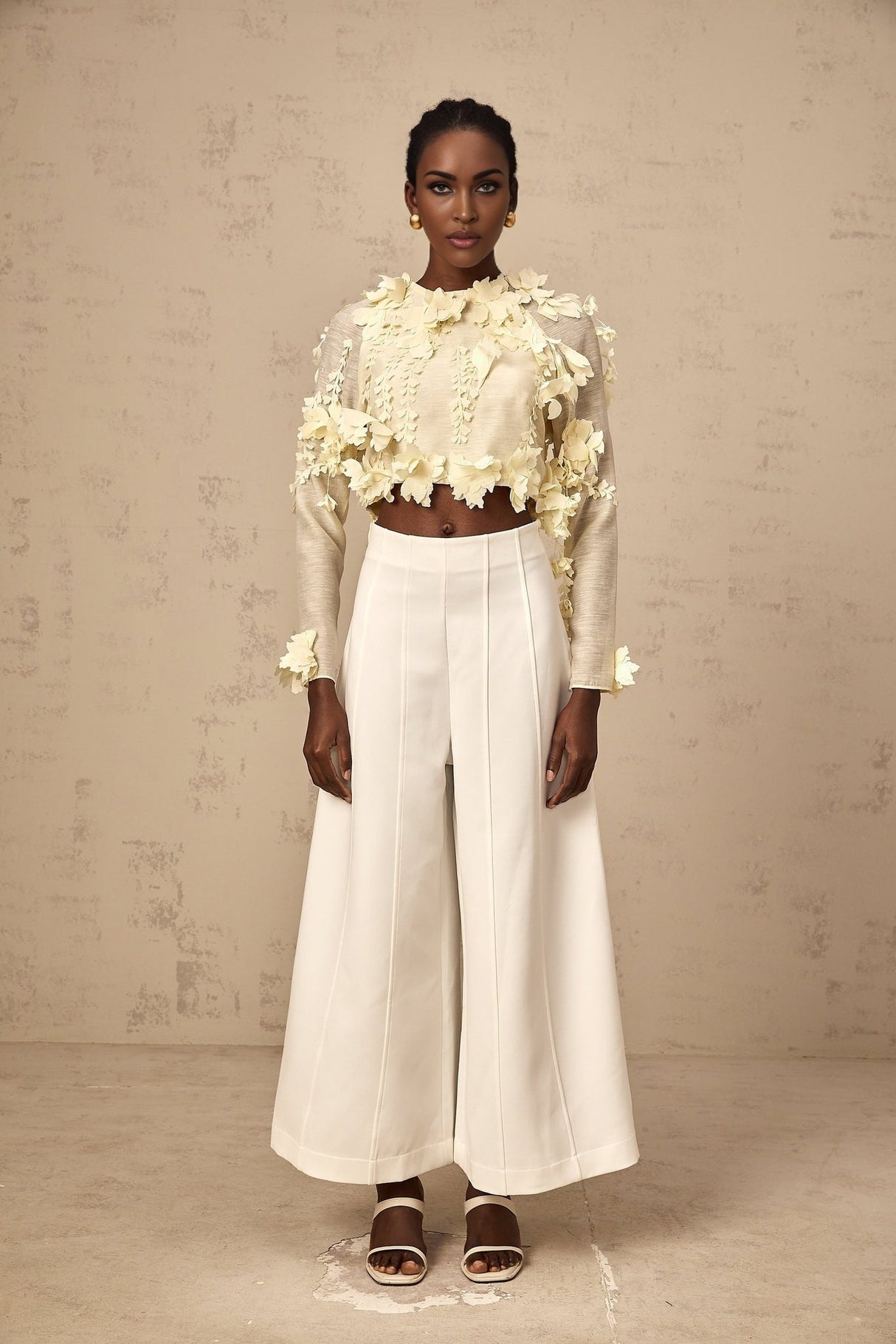 Mariarosa Blouse Light Yellow 3D Petal Cropped