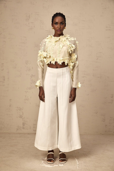 Mariarosa Blouse Light Yellow 3D Petal Cropped
