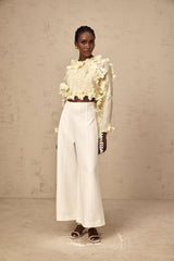 Mariarosa Blouse Light Yellow 3D Petal Cropped