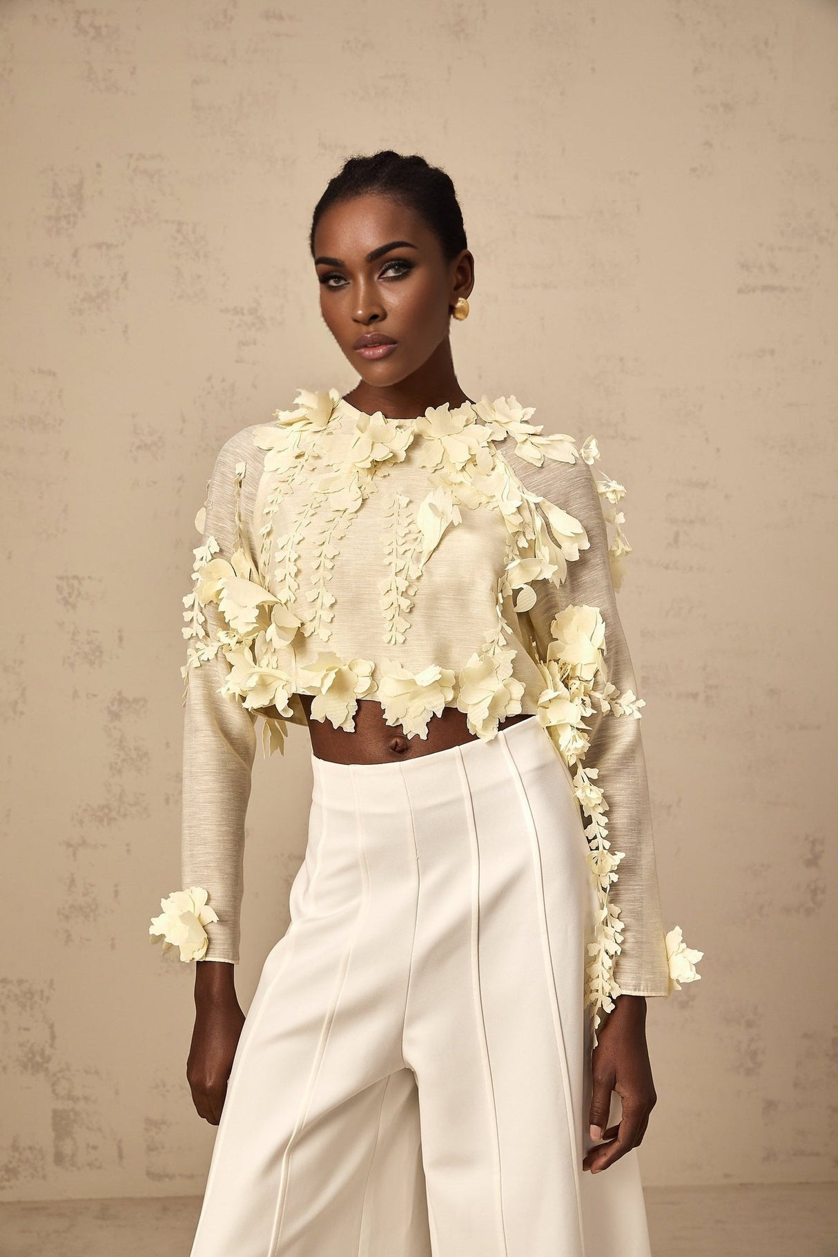 Mariarosa Blouse Light Yellow 3D Petal Cropped