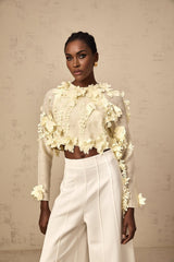 Mariarosa Blouse Light Yellow 3D Petal Cropped