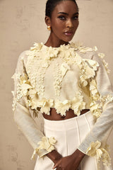 Mariarosa Blouse Light Yellow 3D Petal Cropped