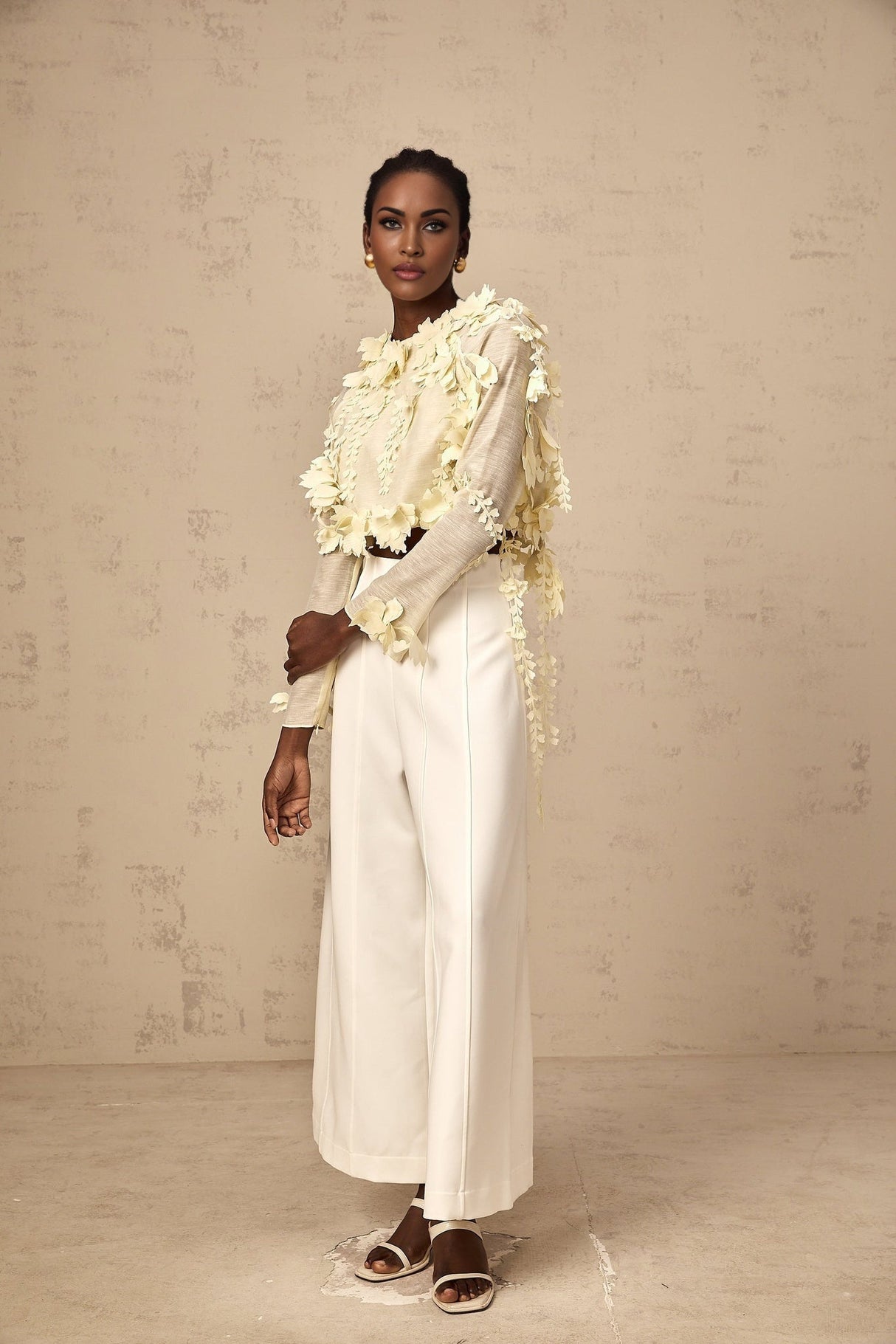 Mariarosa Blouse Light Yellow 3D Petal Cropped