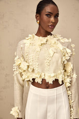 Mariarosa Blouse Light Yellow 3D Petal Cropped