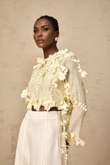 Mariarosa Blouse - Round neck design - Long sleeves - 3D petal detailing - Rear zip fastening