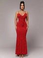 Mariarosa Maxi Dress - Formal & Evening Occasion - Refined Style - Sleeveless Length - Slim Fit - Lace Material - Neckline Spaghetti Strap