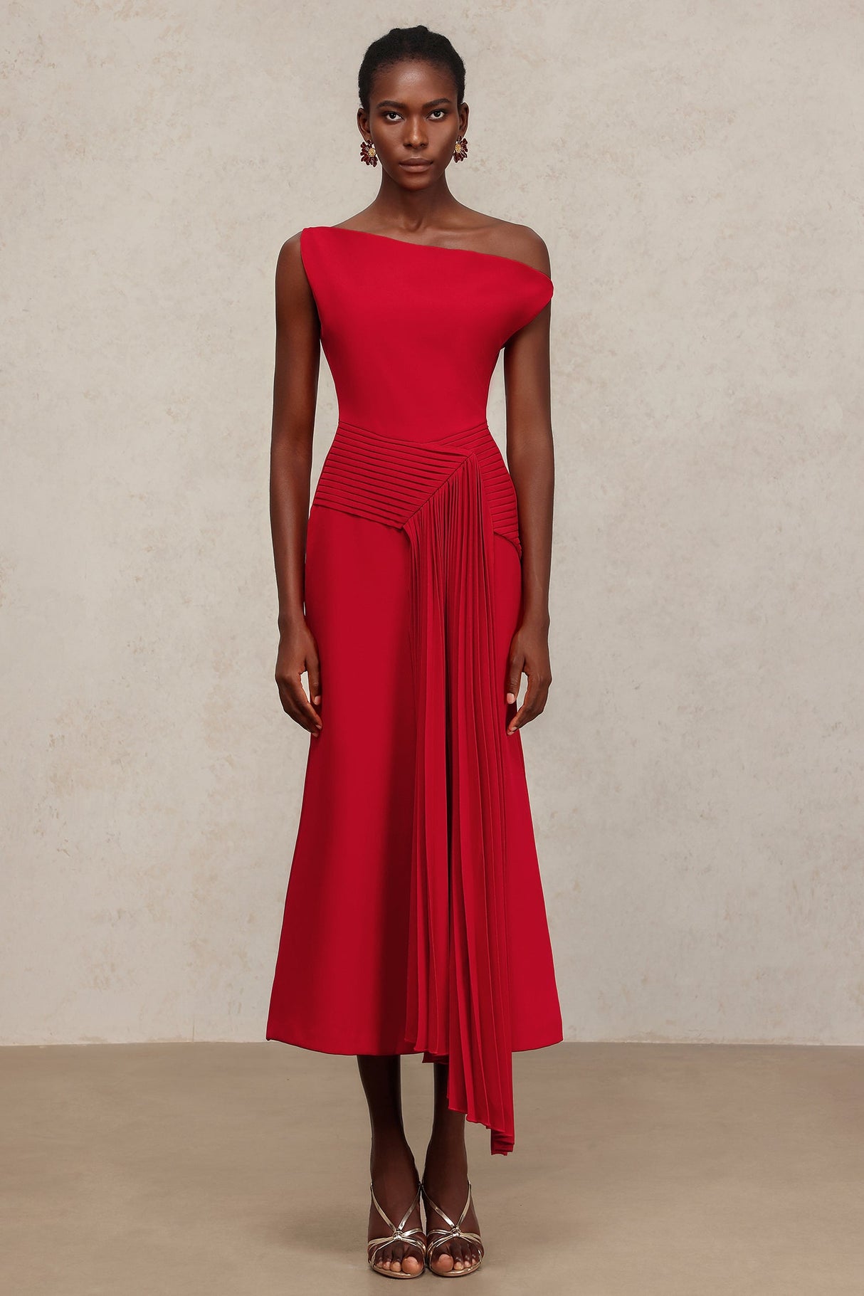 Mariarosa Red Asymmetrical Neckline Dress for Women