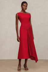 Mariarosa Red Asymmetrical Neckline Dress for Women Formal Occasions