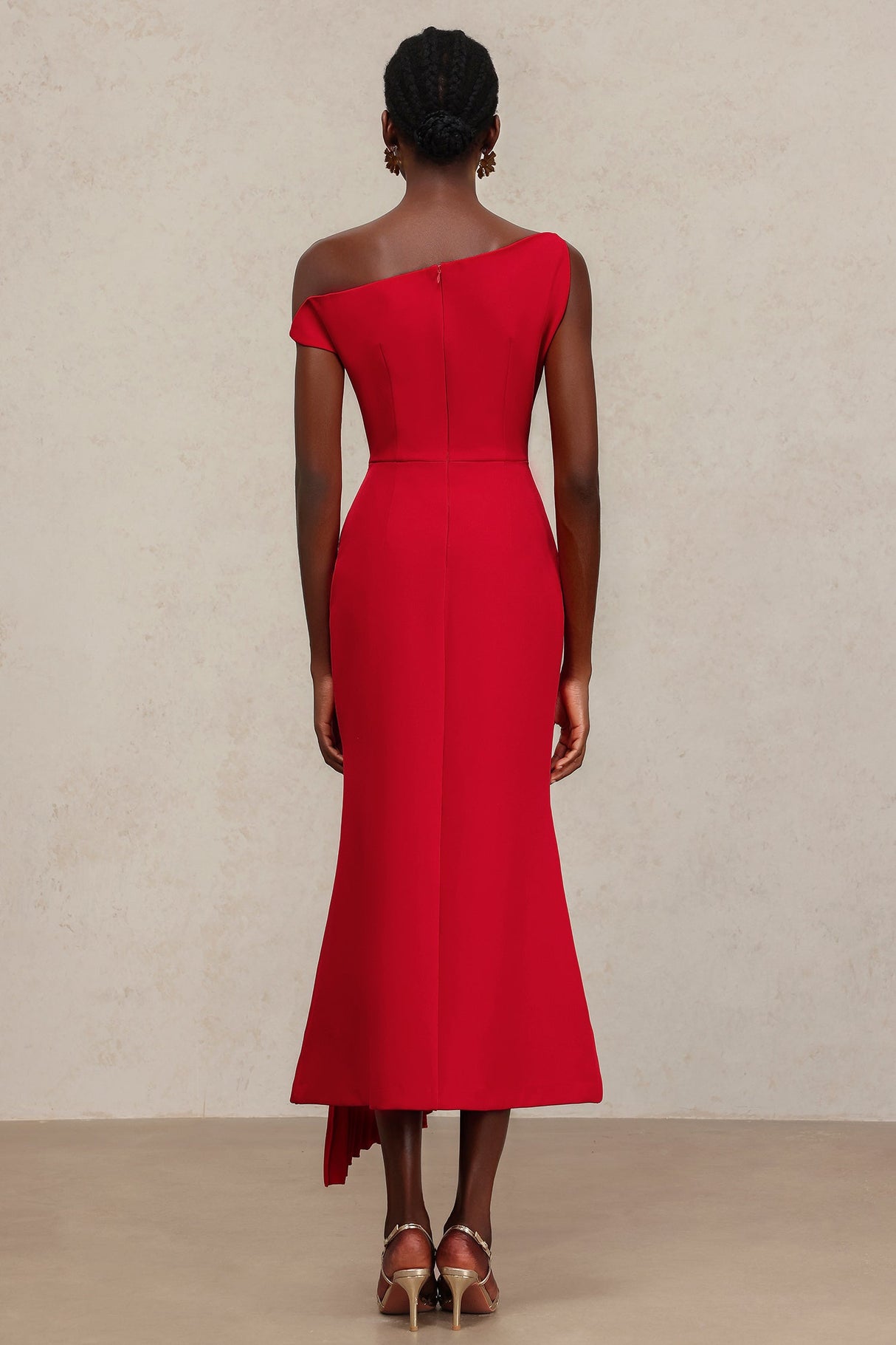 Mariarosa Red Asymmetrical Neckline Dress for Women