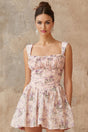 Mariateresa Mini Dress Pink Floral Ruffled Trim Open - Back Tie Fastening