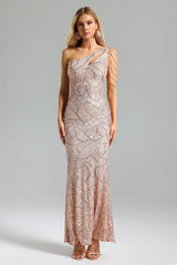 Mariateresa Rose Sequin One-Shoulder Maxi Dress for Special Occasions