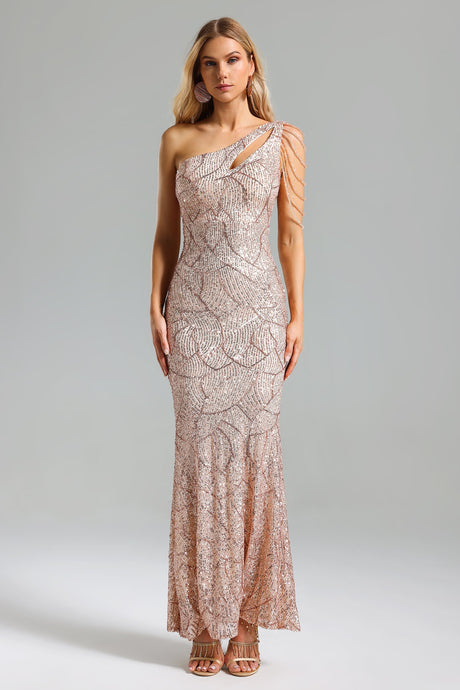 Mariateresa Rose Sequin One-Shoulder Maxi Dress for Special Occasions