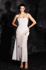 Mariateresa White Maxi Dress with Strapless Silhouette and High Slit