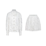 Marie lacefloral embellished shirt  skirt matching set