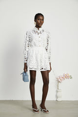 Marie lacefloral embellished shirt  skirt matching set