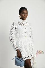 Marie lacefloral embellished shirt  skirt matching set