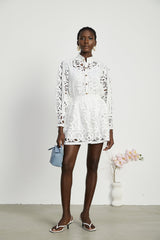 Marie lacefloral embellished shirt  skirt matching set