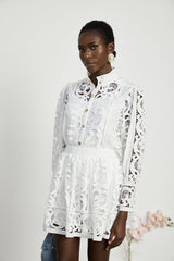 Marie lacefloral embellished shirt  skirt matching set