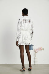 Marie lacefloral embellished shirt  skirt matching set