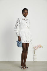 Marie lacefloral embellished shirt  skirt matching set